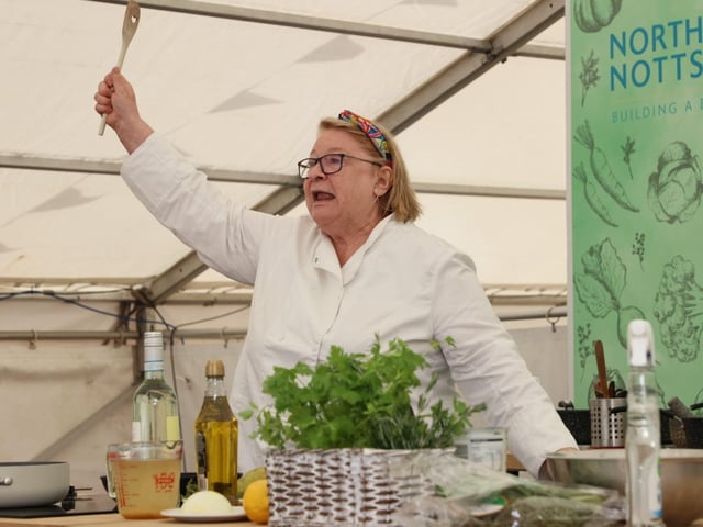 Rosemary Shrager demonstrated her culinary skills at Worksop Food Fest.