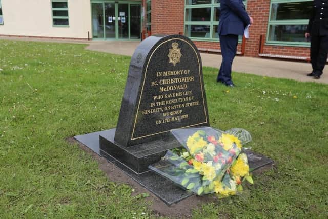 The new memorial outside Worksop Library.