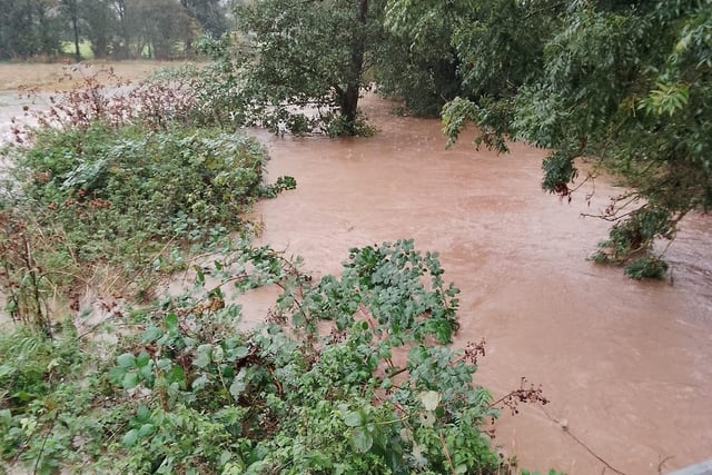 The River Ryton has burst its banks.