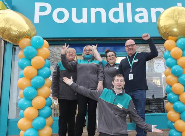 Staff art the opening of the new Poundland store, in Langold.
