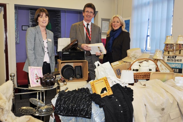 Collection day for Bassetlaw Hospice charity shops at North Notts College. Pictured from left Helen Estelby, Hospice Events Co-ordinator, Principal, John Connolly and Hospice Retail Co-ordinator Sue Jackson.