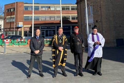 Pictured: Coun Tony Eaton; coun Jack Bowker; deputy lieutenant of Nottinghamshire, Peter Emmerson; and Father Cooper of St Paul’s Church.