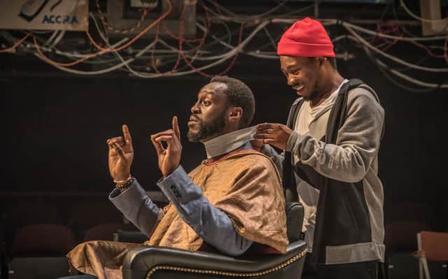 Fisayo Akinade and Sule Rimi in Barber Shop Chronicles.