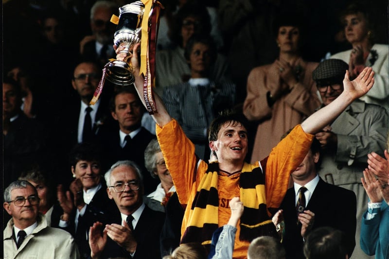 Tommy Boyd with the Tennents Scottish Cup after the final between Motherwell vs Dundee United on 18 May 1991. Motherwell won 4-3 after extra time.
