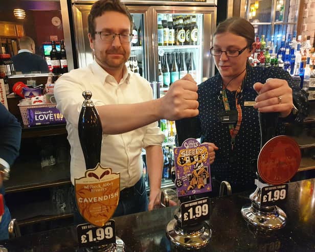 Alexander Stafford, MP for Rother Valley, worked the late night shit at The Queens Hotel Wheterspoons pub in Maltby on Saturday night.