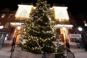 Retford's grand Christmas tree lit up.