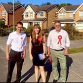Angela Rayner in Dinnington with Labour's Rother Valley parliamentary candidate Jake Richards, left, and Rotherham Council Dinnington ward candidate John Vjestica.