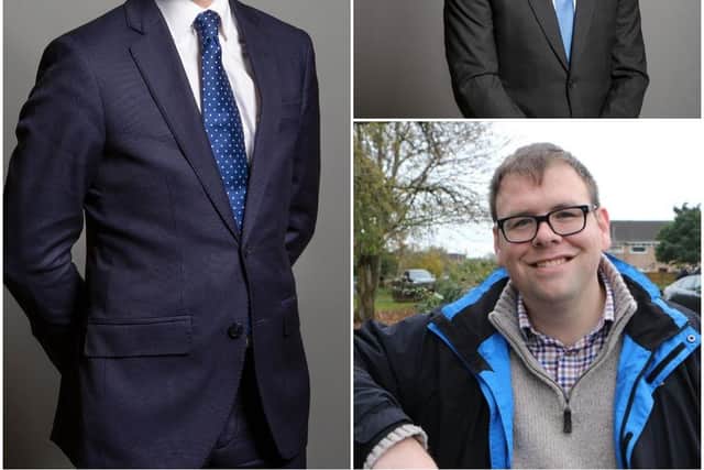 Rother Valley MP Alexander Stafford, left, Bassetlaw MP Brendan Clarke Smith, top right and Bolsover MP Mark Fletcher, bottom right.