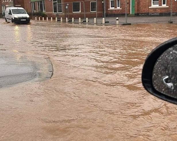 Newcastle Avenue in Worksop resembled a river during Storm Babet. Photo: Alice Gilbert