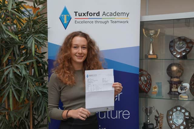 Tuxford Academy pupil Ellie Hickman from Winthorpe, who has been awarded A*s in English literature, drama, psychology and extended project. Ellie will be taking up her place at the University of Sheffield to study English language and literature