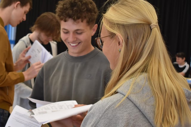 Pupils opening their results at the Elizabethan Academy today.