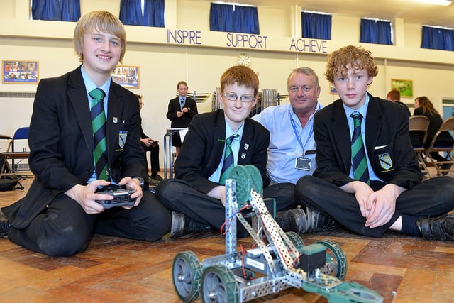 Daniel Spires, Elliot Fox, Dave Spencley from Go ahead Training and Ashley Kerry were pictured at the High Tunstall College of Science robotics day in 2015.