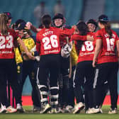 Tammy Beaumont of The Blaze celebrates with team mates after winning the Vitality Blast Final match between Durham Women and The Blaze at The Kia Oval on July 17, 2026 in London, England. (Photo by Ben Hoskins/Getty Images for Surrey CCC)