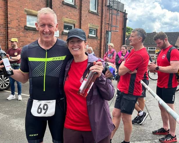 Steve and Amy Chambers, age group winners at Scissett Sprint triathlon.