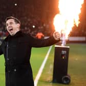 Sky Sports presenter Gary Neville enjoys the atmosphere during the Premier League match between Sheffield United and West Ham United at Bramall Lane on January 10, 2020 in Sheffield, United Kingdom. (Photo by Michael Regan/Getty Images)