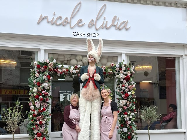 A warm welcome for Easter Bunny at Nicole Olivia cake shop.