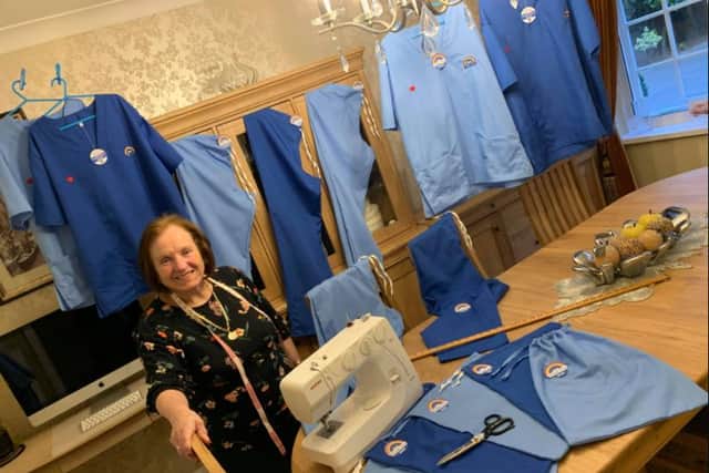 Maria Leone with some of the scrubs she has made as part of the Doncaster an Bassetlaw For The Love of Scrubs group