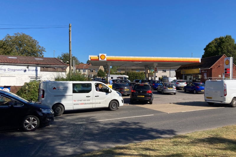 Long queues at the Shell petrol station in Wickham.