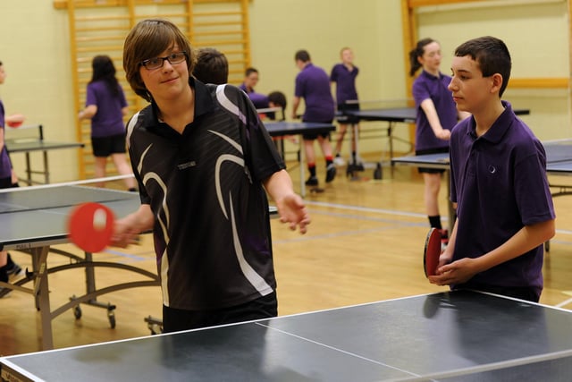 Outwood Academy Valley after school table tennis club.  Pictured left is School Table Tennis Team member Owen Shutt, 13, coaching pupil Taylor Stocks, 13