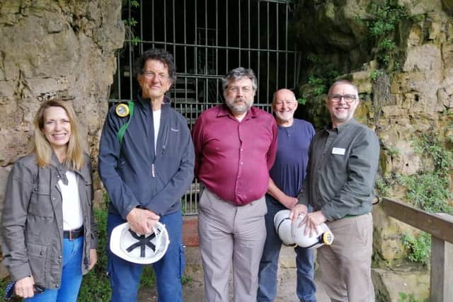 From left: Elle Clifford, Sir Antony Gormley, Dr Paul Bahn, Dr Tim Caulton (chair of Creswell Heritage Trust), Paul Baker (executive director of Creswell Heritage Trust).