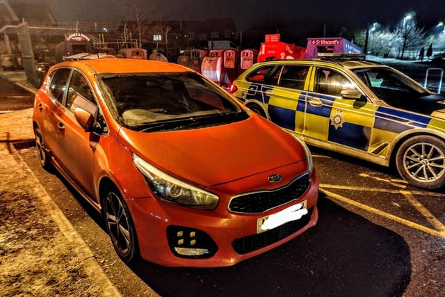 A motorist driving a Kia was stopped in Harworth. Nottinghamshire Road Policing Unit said on Twitter: "The car was on false plates and the true identity of the car transpired to be a stolen car by means of a burglary from the Chesterfield area."