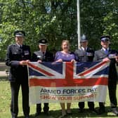 Nottinghamshire PCC Caroline Henry joins officers in raising the Armed Forces Day flag at County Hall