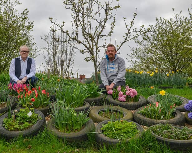 Pictured from left are Steve Williams, church pastor and centre manager, and volunteer gardener Mark Evans
