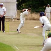 Zak Berridge bowling. Man of the match with 47 runs and two wickets