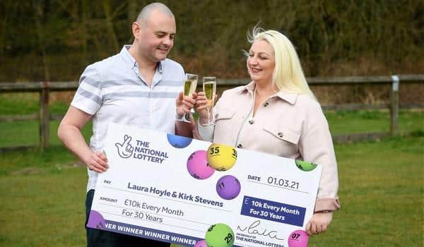 Laura Hoyle and Kirk Stevens have won £10,000 a month for the next 30 years. Photo: SWNS