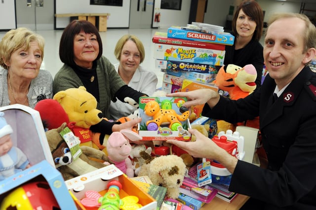 Staff at Cinch donate toys to the Worksop Branch Salvation Army Christmas Present  Appeal. Pictured from left is Cinch staff Wendy Gourlay, Marinell Lee and Cherry Ilett giving toys over to Catherine O'Sullivan and Cpt Ashley Dawson.