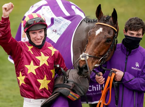 Jockey Jack Kennedy celebrates after Minella Indo's victory in last year's Cheltenham Gold Cup (PHOTO BY: Alan Crowhurst/Getty Images)