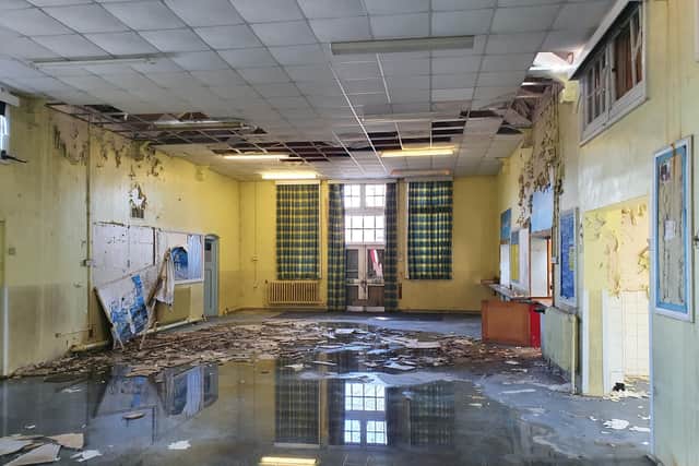 The school's water-logged former dinner hall