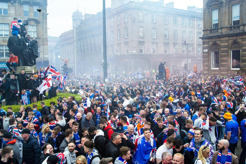 Rangers fans filled George Square this afternoon after Rangers lift The SPFL Premier League Cup on the last day of the season