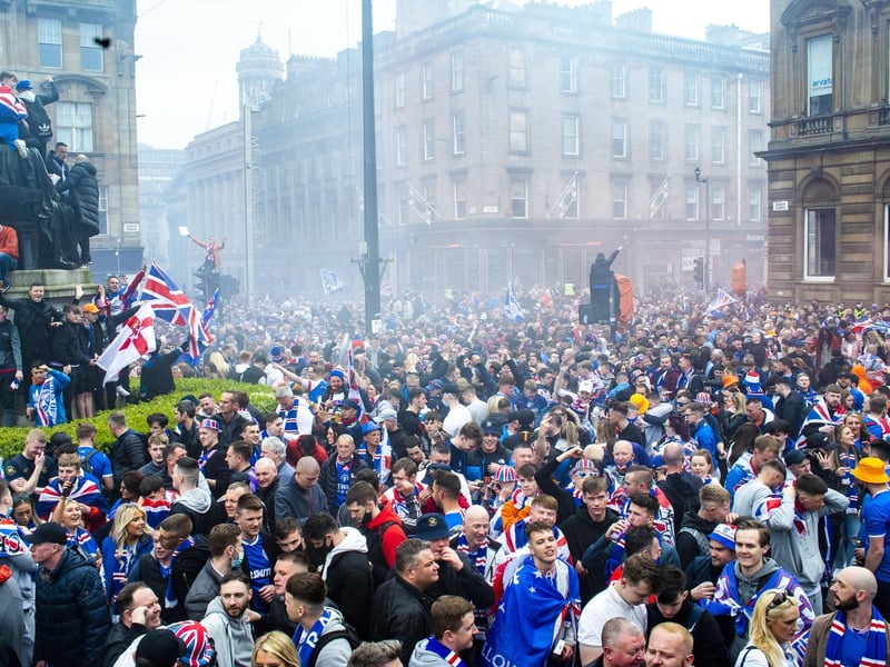 Rangers fans filled George Square this afternoon after Rangers lift The SPFL Premier League Cup on the last day of the season