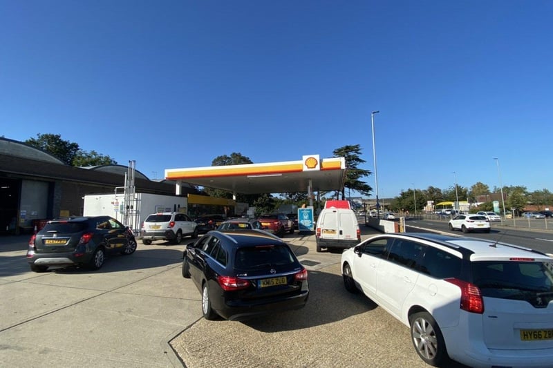 Long queues at the Shell garage in Hilsea. Picture: Tom Cotterill