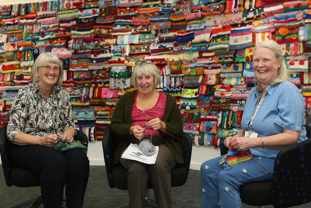 Ann Dawson, Beryl Johnson and Julie Benjafield are three of the knitters from across Nottinghamshire who have contributed to the spectacular Twiddlers exhibit