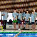 The Worksop Dolphins swimmers with Head Coach Giannis Valkoumas and team manager Julie Cooke.