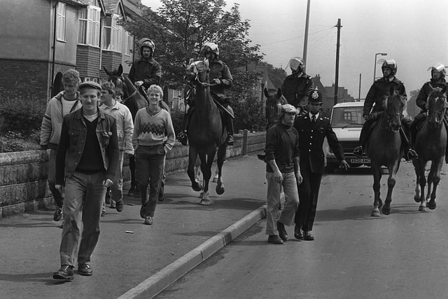 Police on horseback at the strike at Harworth Colliery.