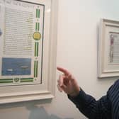 Clive Brookes at the poetic art exhibition, which is on display at Worksop Library.