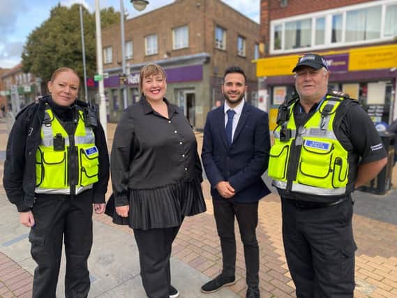 The Ashfield Refuge Point camera scheme is one of many trailblazing projects already being championed by Nottinghamshire police and crime commissioner Caroline Henry, second from left.