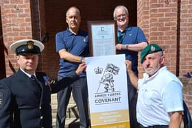 Pictured: Coun Tony Eaton, Bassetlaw District Council Armed Forces Champion; Stephen Brown, Head of Corporate Services; CPO Tony Lilley Royal Navy (Ret); and Acting Cpl John Simmonds, 42 Commando, Royal Marines (Ret)