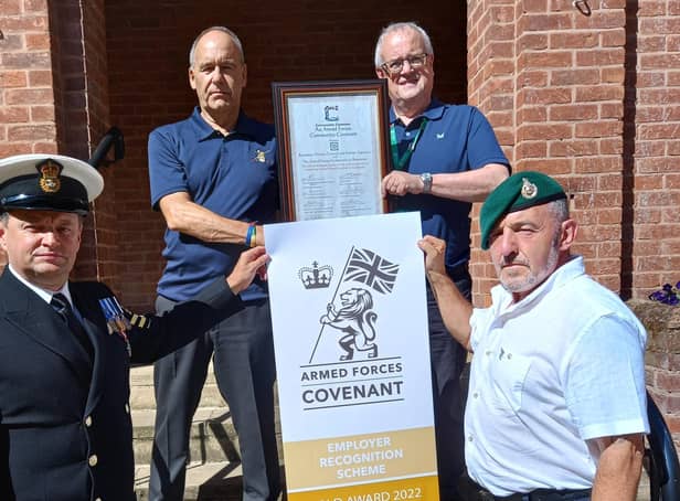 Pictured: Coun Tony Eaton, Bassetlaw District Council Armed Forces Champion; Stephen Brown, Head of Corporate Services; CPO Tony Lilley Royal Navy (Ret); and Acting Cpl John Simmonds, 42 Commando, Royal Marines (Ret)