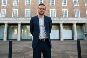 Coun Ben Bradley, Nottinghamshire Council leader, outside County Hall, the council's headquarters in West Bridgford.
