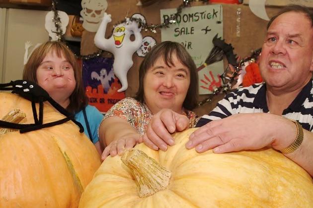 Residents at Greenacre Day Centre on Wingfield Avenue are officially Halloween-ready after harvesting these two fantastic pumpkins. Proudly displaying the crop are (L-R) Lisa Knowles, Sandra Hobson, and Geoffrey Taylor