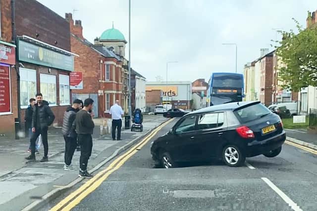 Carlton Road, Worksop, has been closed after a sinkhole opened up and swallowed a car