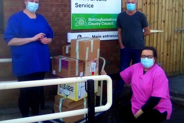 Staff at Wynhill Lodge in Bingham with more PPE items, ready for delivery.