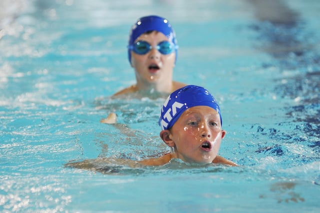 Maltby Leisure Centre hosted the TATA Kids of Steel Triathlon event in 2011. Pictured are children from Woodsetts Primary School taking part in the swimming stage of the event.