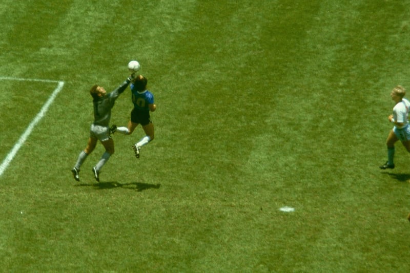 The 1986 quarter-final between England and Argentina saw one of the most controversial moments in football history. It came in the second half of the match in Mexico City when Diego Maradona punched the ball into the net when jumping up against England goalkeeper Peter Shilton.