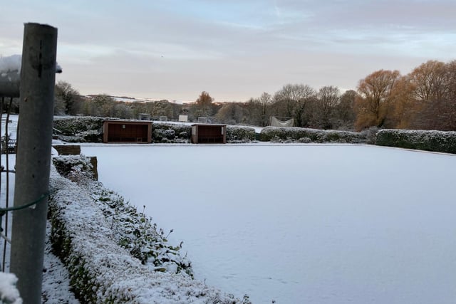 Snow over Robinson's bowling Green, Walton, chesterfield.