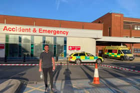 Richard outside the hospital on the night of the stunning performance